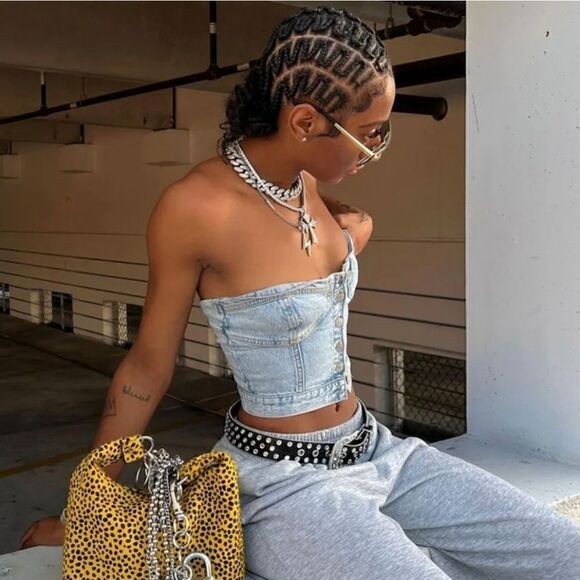 DENIM CORSET TOP BUTTONS ZARA - Picture 2 of 12